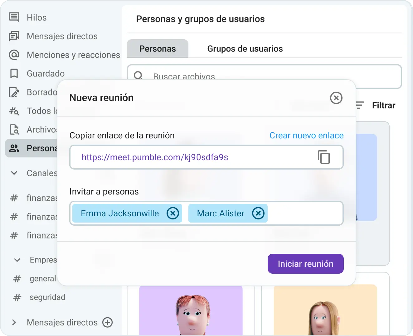 Invita a colaboradores internos y externos a la reunión con los enlaces de Pumble