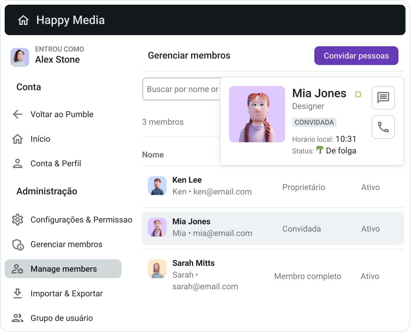 Manage team members and guests in Pumble