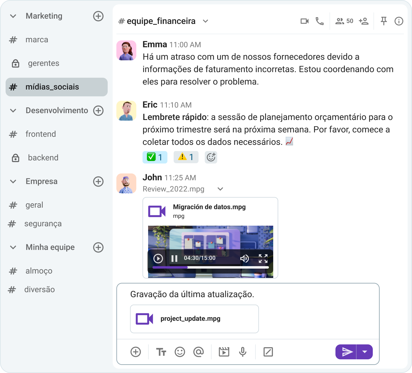 Toque, grave e envie mensagens de vídeo em segundos.