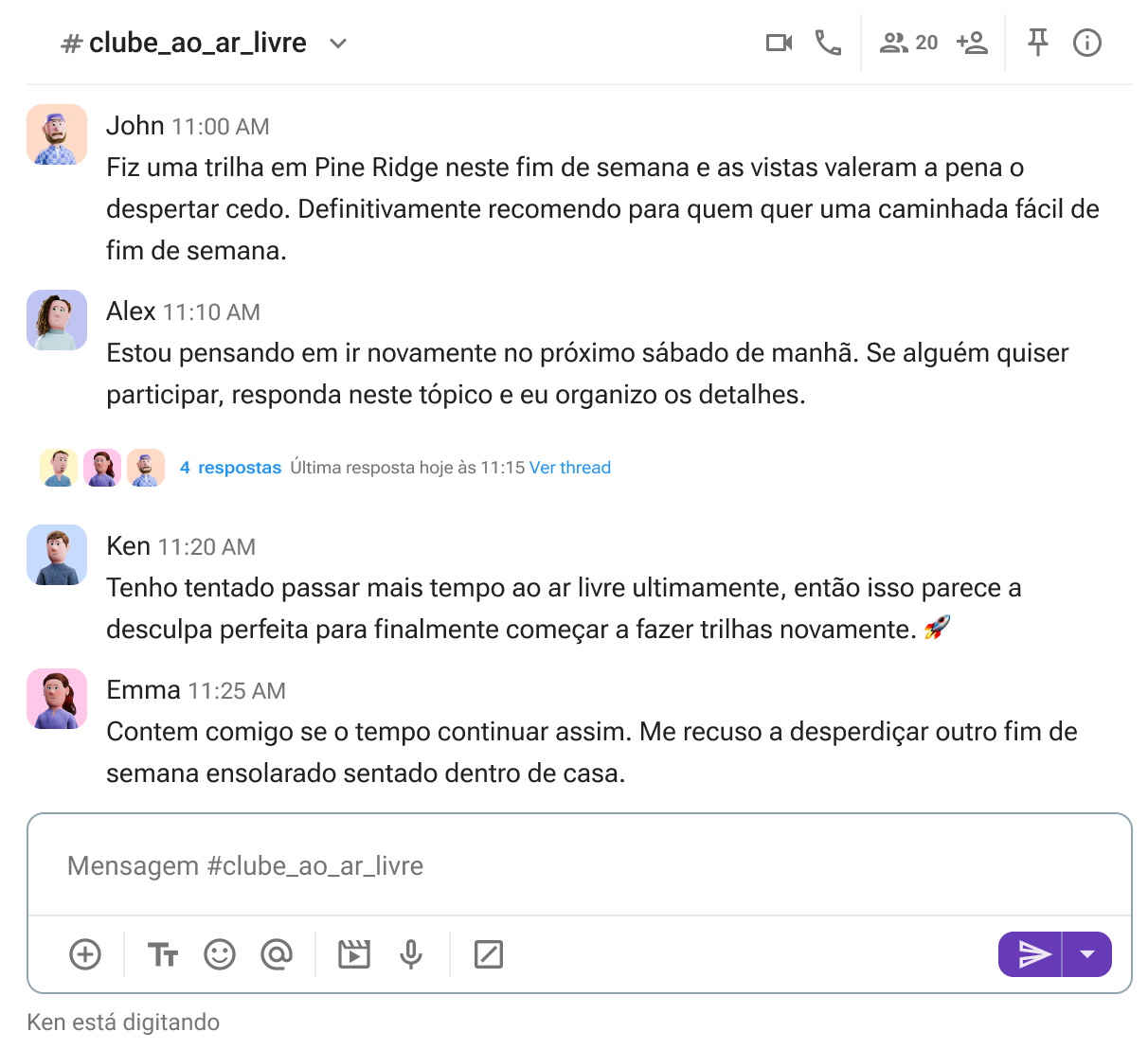 Um canal social no Pumble