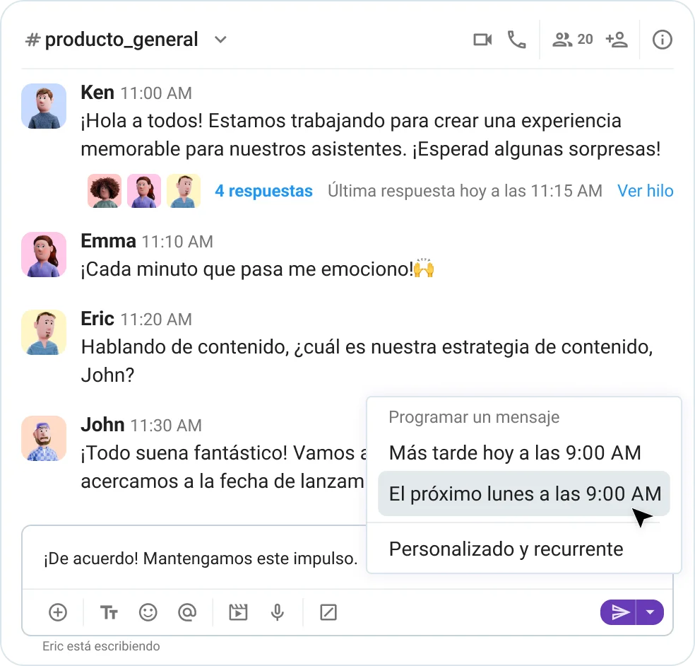 Programa tus mensajes en Pumble