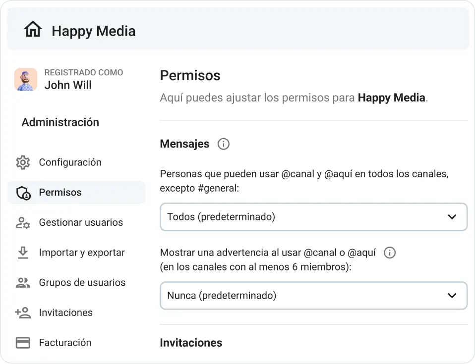 Mejora la administración del espacio de trabajo con permisos granulares en Pumble