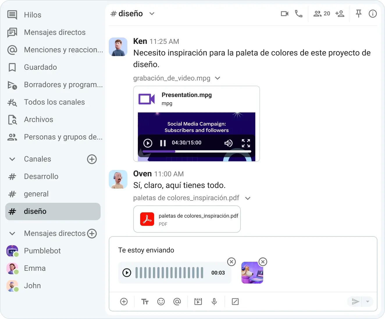 Share files, documents, video and voice messages, and more