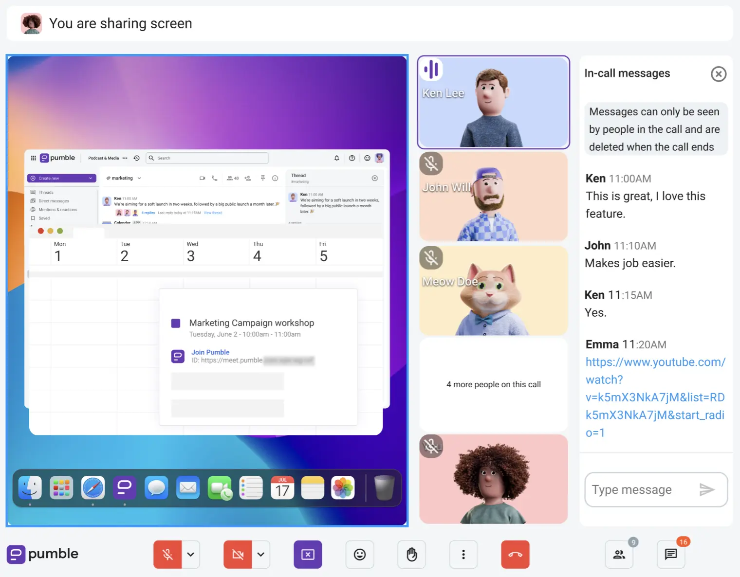 Virtual meeting in Pumble