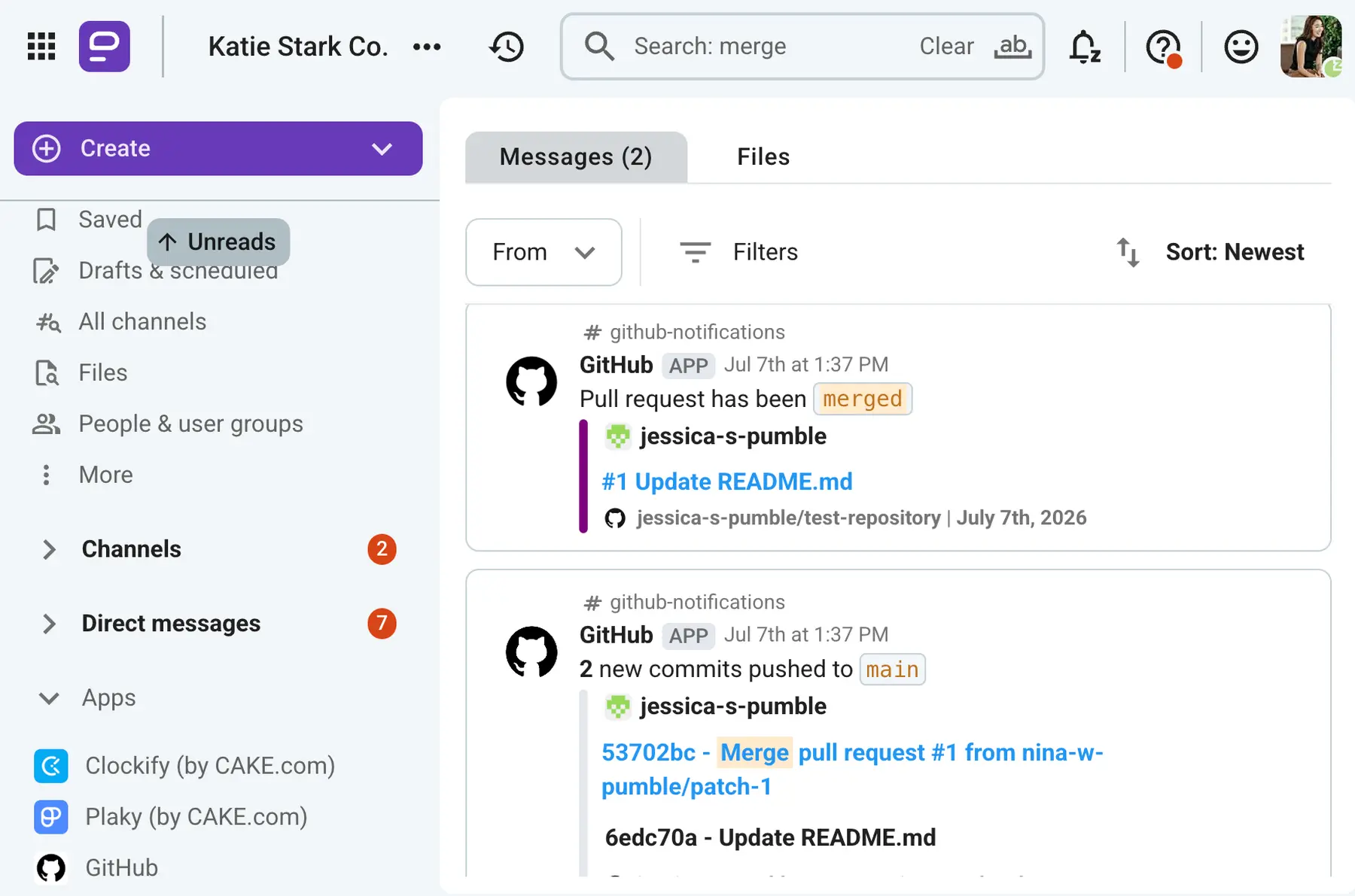 Easily search through all past GitHub events on Pumble, your business messaging app