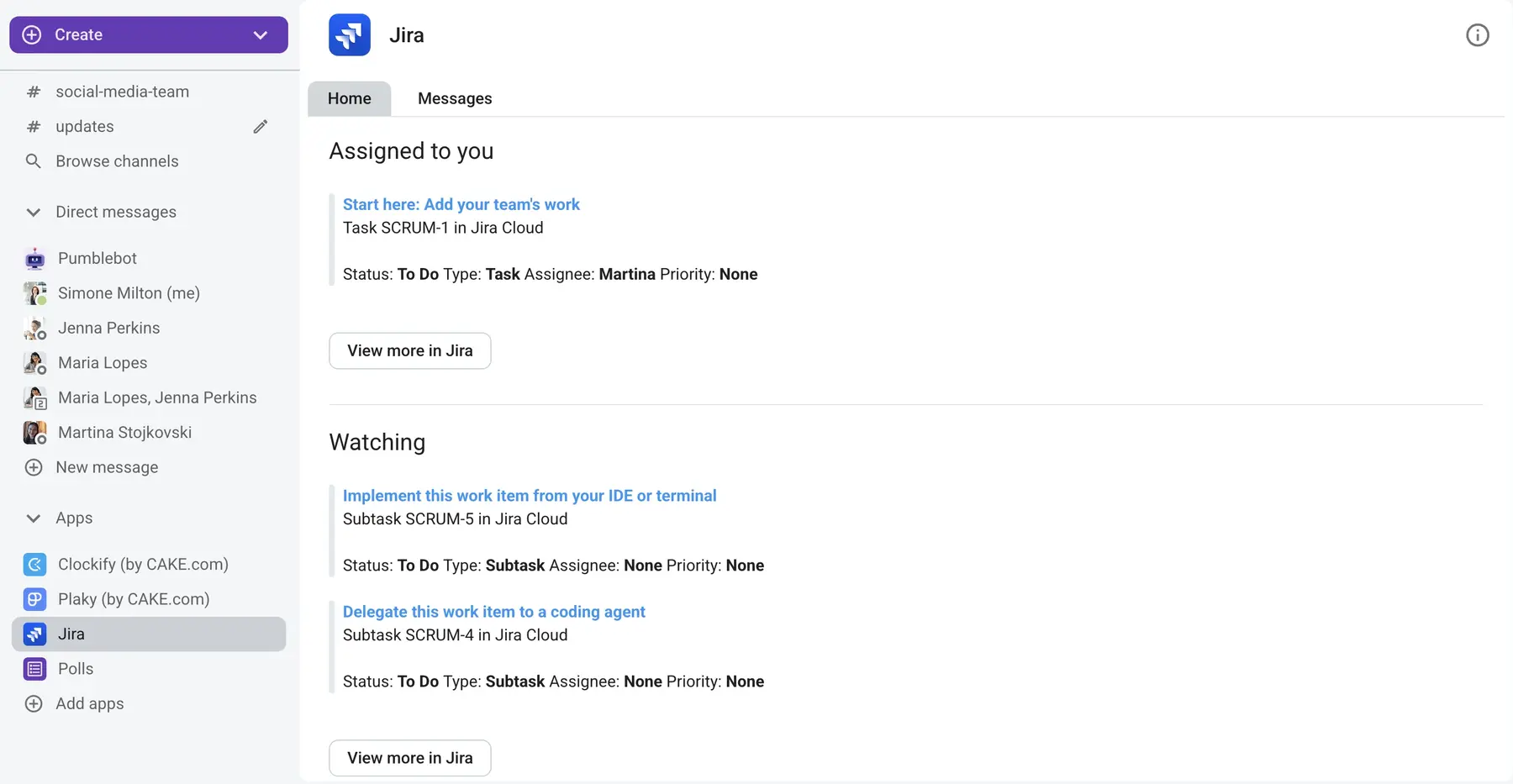 Install the Jira team chat integration & keep an eye on projects from the Pumble sidebar