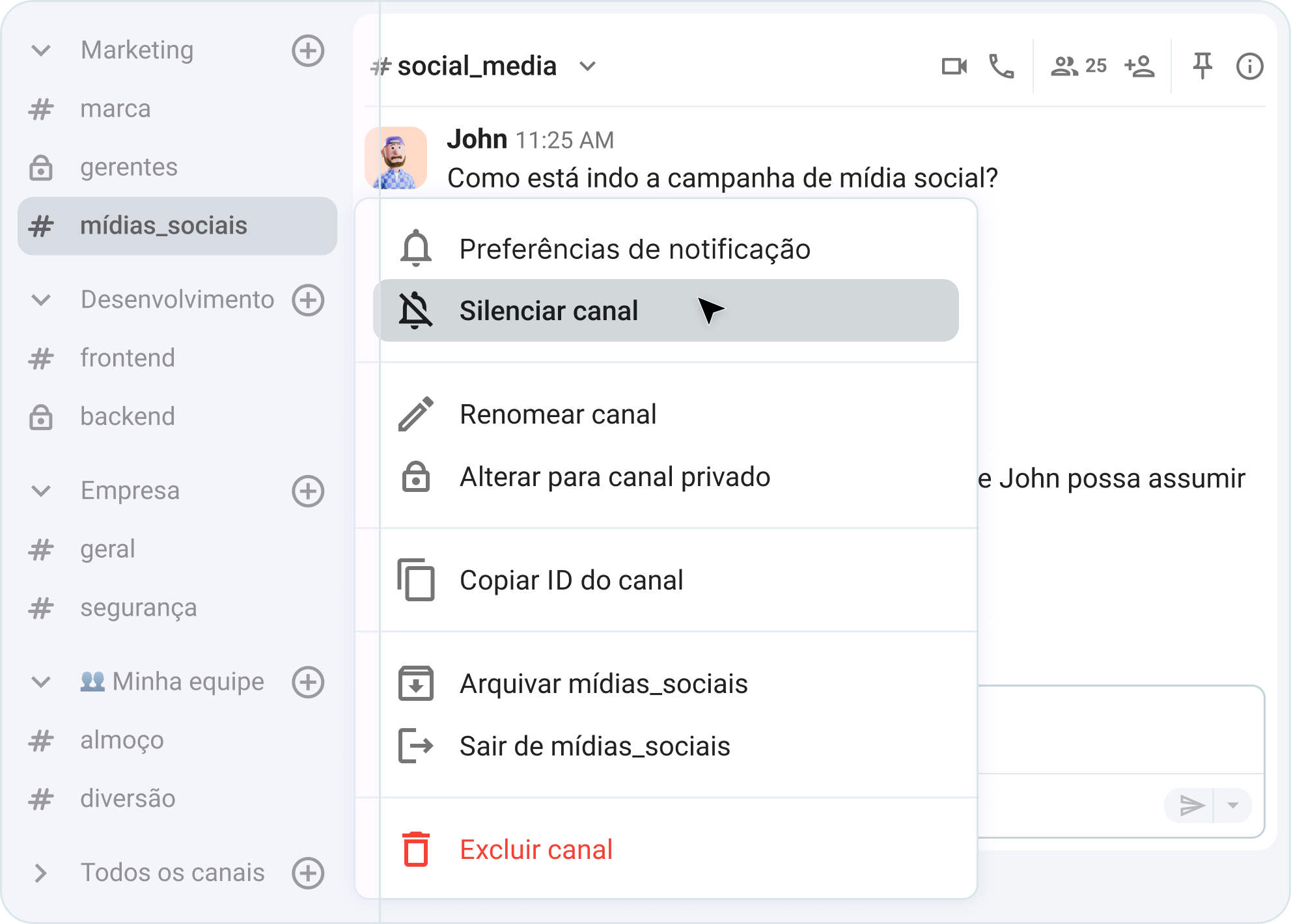 Ajuste as preferências de notificação e silencie canais no Pumble