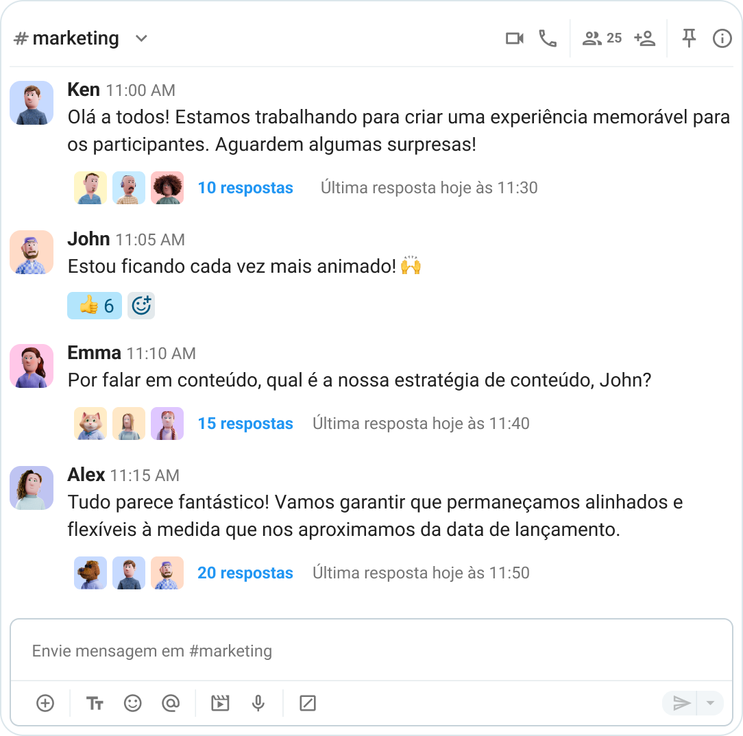 Os Threads do Pumble facilitam o acompanhamento das discussões sem sobrecarregar o canal principal.