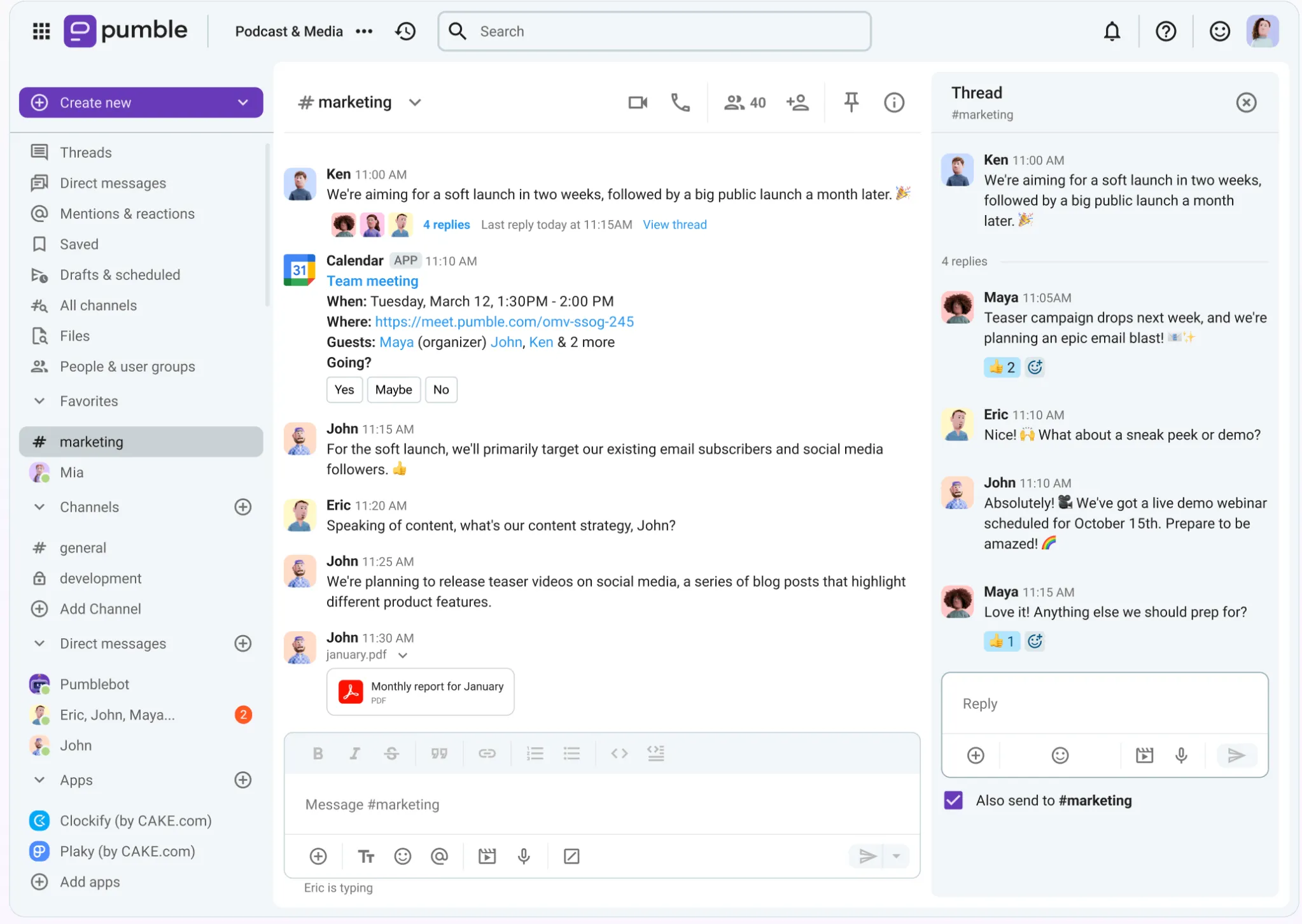 Pumble’s ready-to-use features offer a collaborative environment for AI-powered productivity