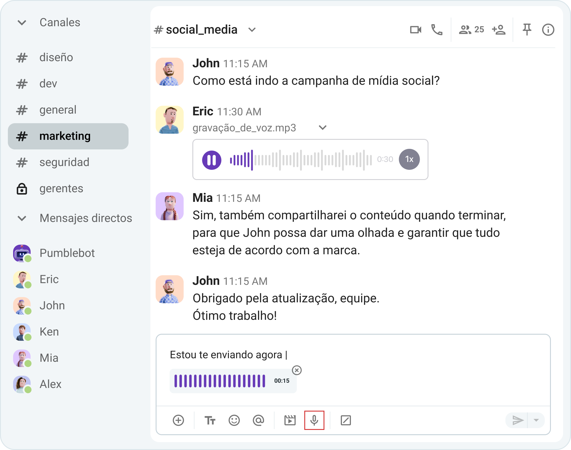 Envie mensagens diretas do Pumble para indivíduos ou pequenos grupos