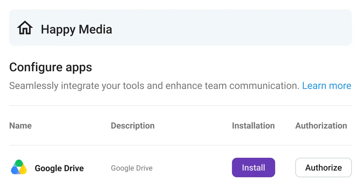 Installing the Google Drive app in Pumble