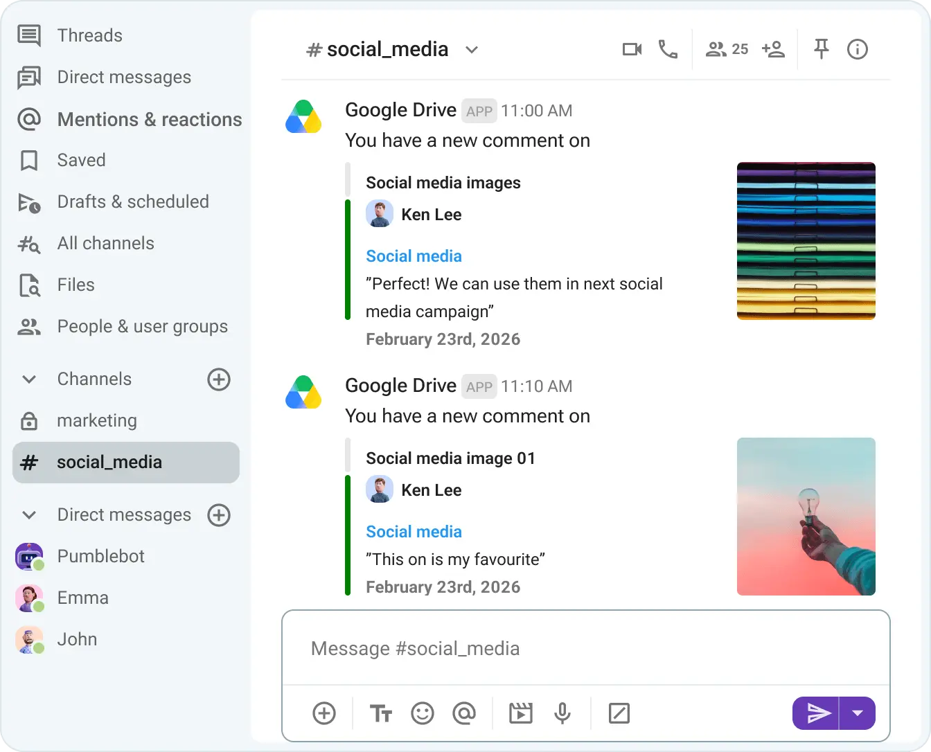 New comment notifications in Pumble