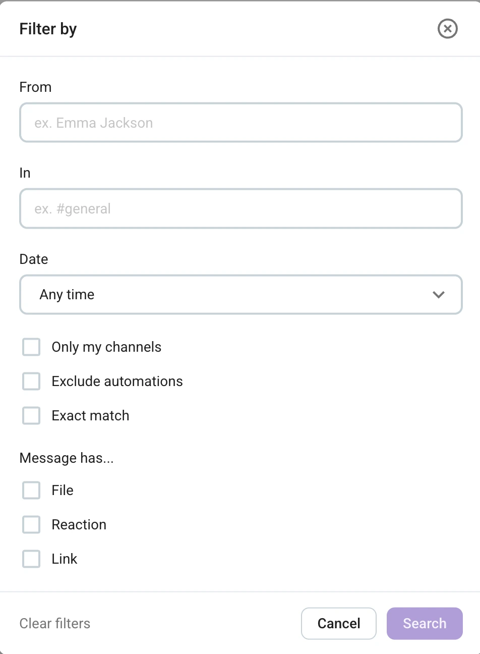 Pumble search filters