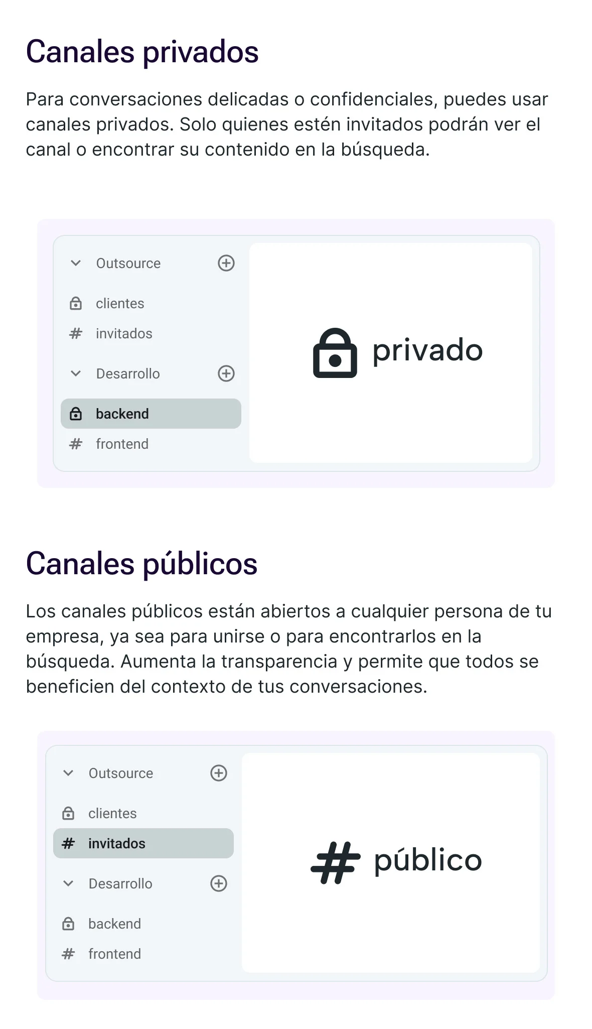 Utiliza canales públicos y privados en Pumble 