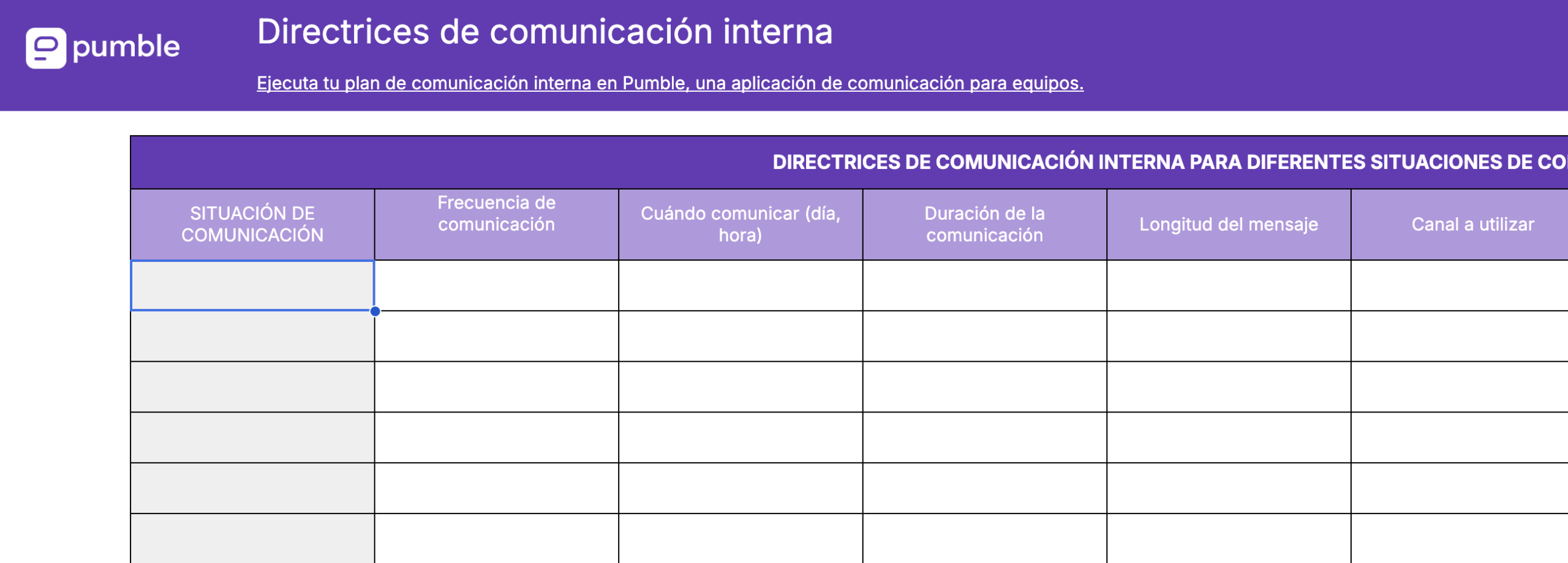 Plantilla de plan de comunicación interna