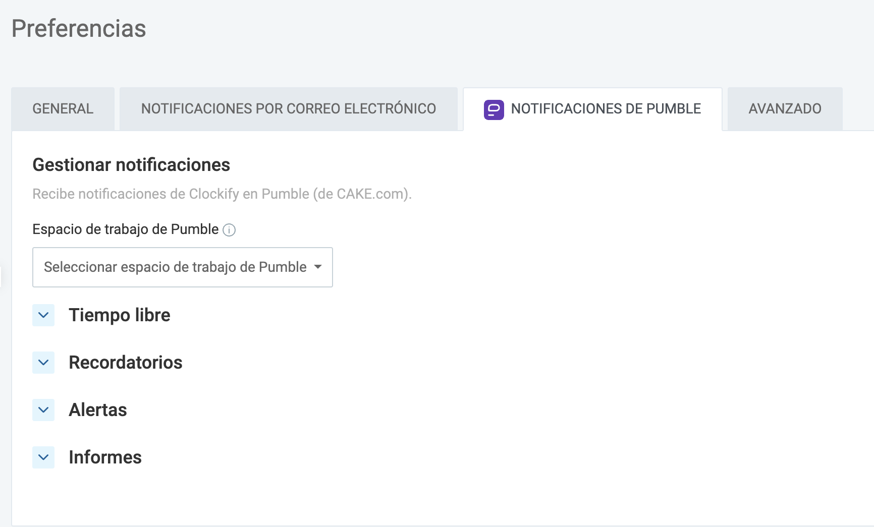Gestiona las notificaciones de Pumble en Clockify