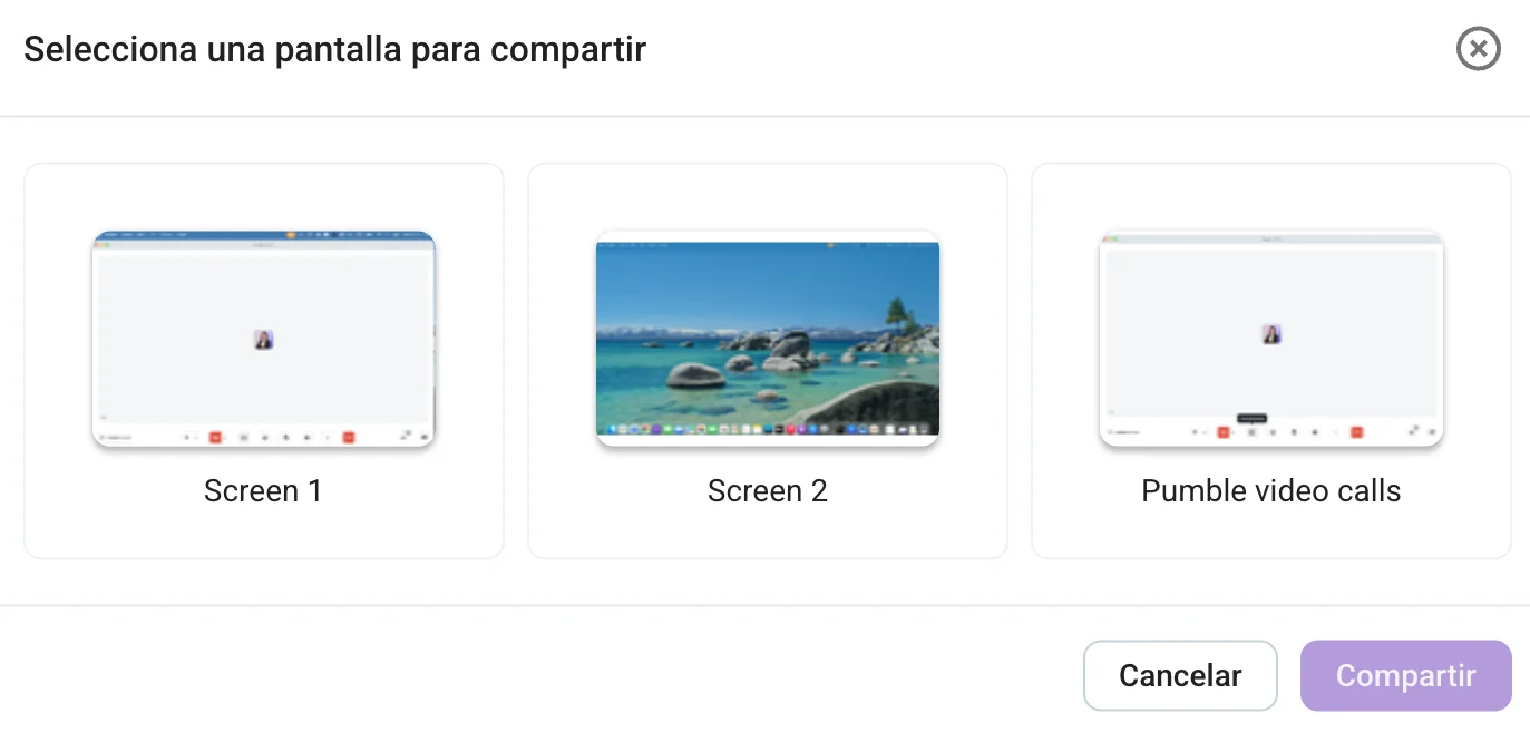 Selecciona una pantalla para compartir