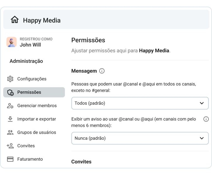 Configurando funções e permissões no Pumble