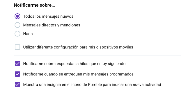 Personaliza notificaciones en Pumble
