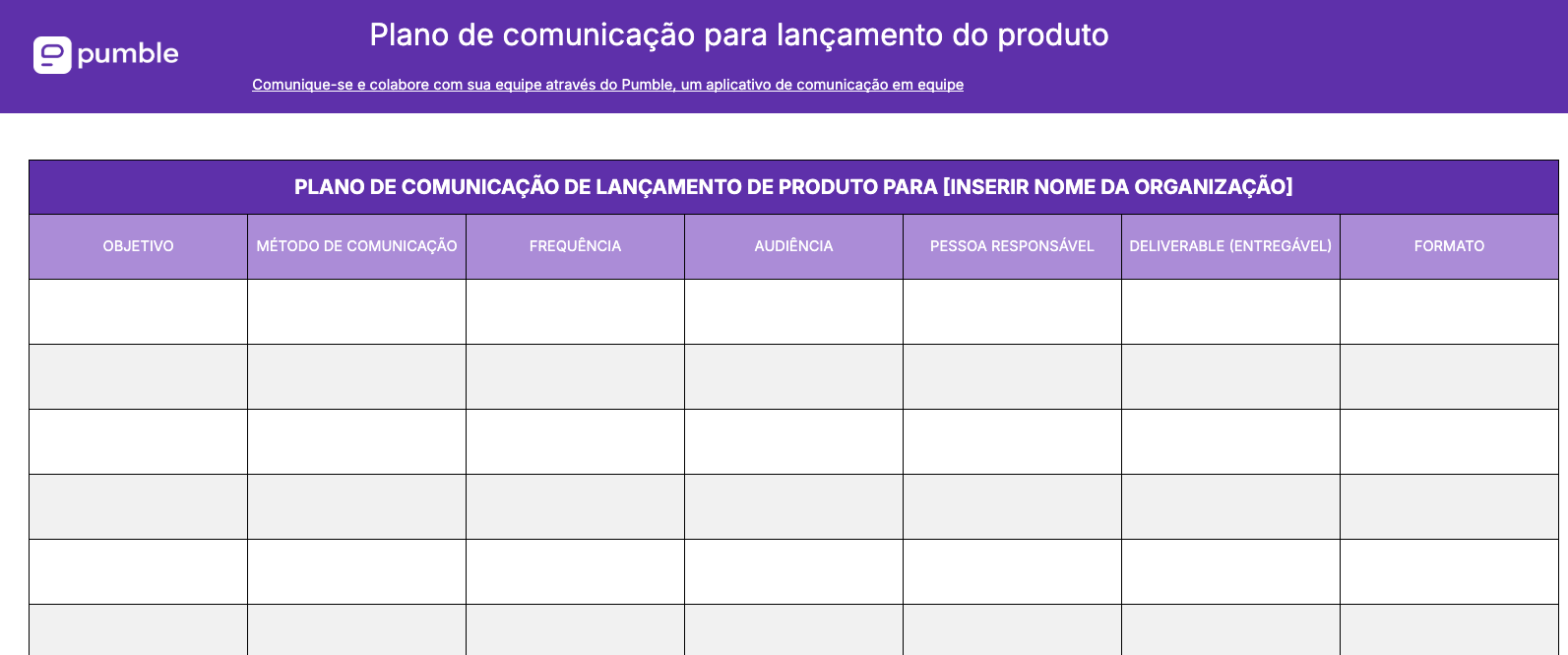 Product launch communication plan template