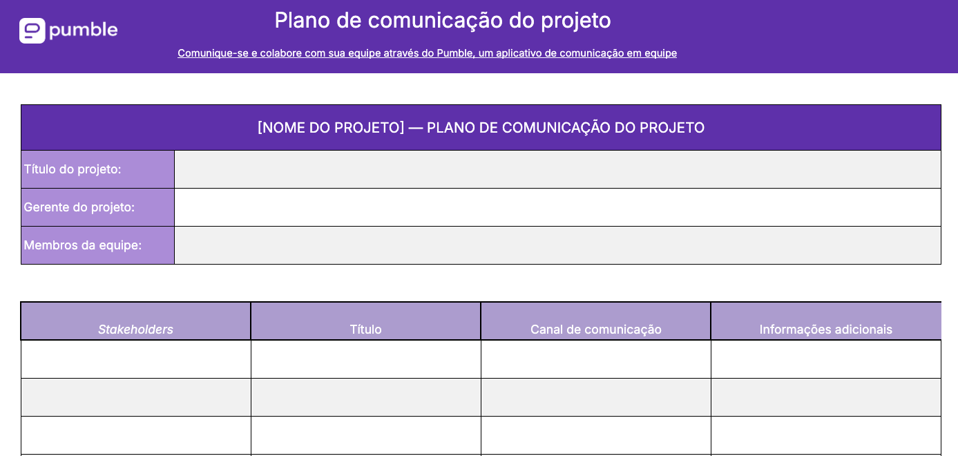 Project communication plan template