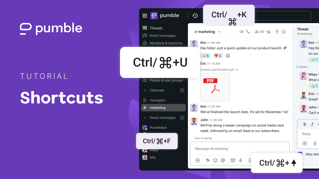 Pumble keyboard shortcuts video tutorial